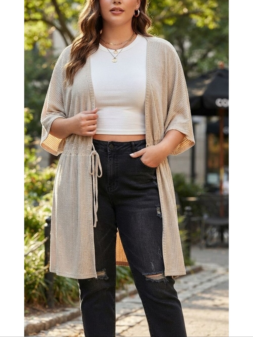 Cato Tie Front Layering Cardigan Oatmeal Size 22-24